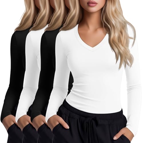 Xaatren 4 Pack Women's Under Scrubs Long Sleeve Shirts - color: Black, White, size: Large