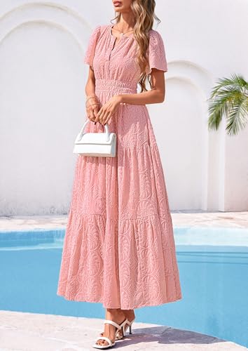 PRETTYGARDEN Womens Maxi Embroidered Wedding Guest Dress - color: Pink, size: Medium