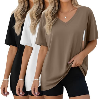 3 Pack Women's Oversize Nursing Shirts - color: Light Brown, White, Black, size: Medium