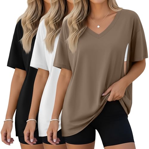 3 Pack Women's Oversize Nursing Shirts - color: Light Brown, White, Black, size: Small
