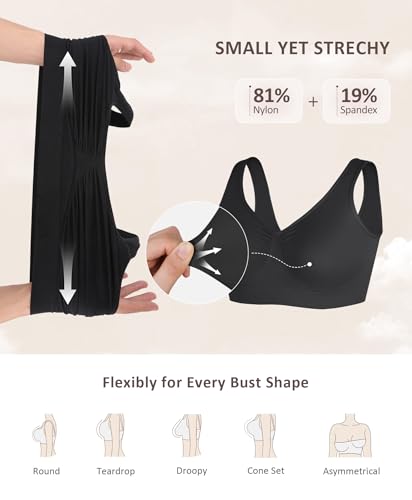 FeelinGirl Seamless Everyday Bras for Women No Underwire with Wide Straps - color: Black, size: Small