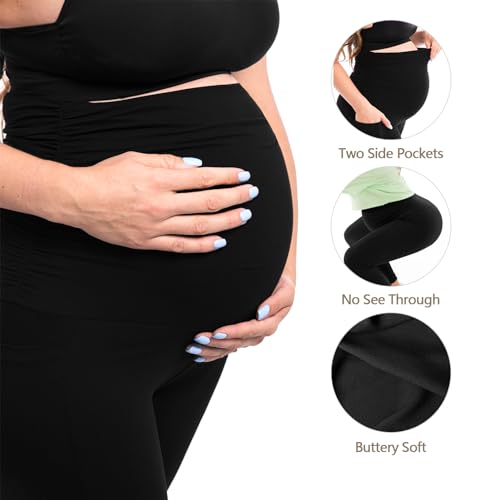 Walifrey Maternity Leggings with Pockets Over the Belly - color: Blue, size: Large