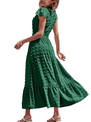 CzzzyL Women Nursing Dresses Cap Short Sleeve V Neck Swiss Dot with Pockets - color: Dreepgreen, size: Medium