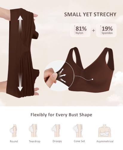 FeelinGirl Seamless Everyday Bras for Women No Underwire with Wide Straps - color: Dark Brown, size: Large