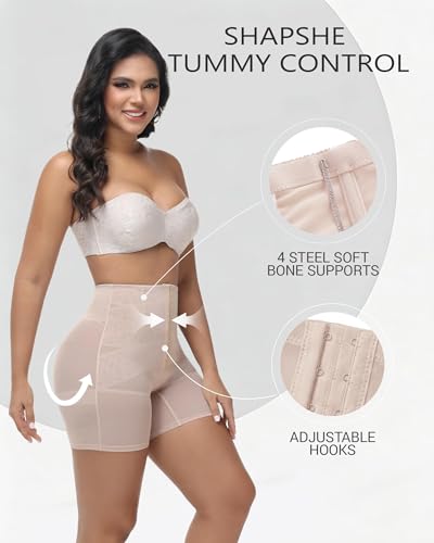 SHAPSHE High Waist Tummy Control Shapewear Shorts with Front Hooks - color: Tan, size: 3X-Large