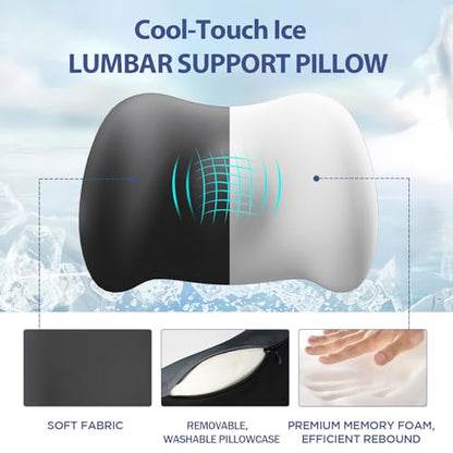 Cooling Lumbar Support Pillow for Office Chair,Memory Foam Car Back Cushion - color: Gray Cooling