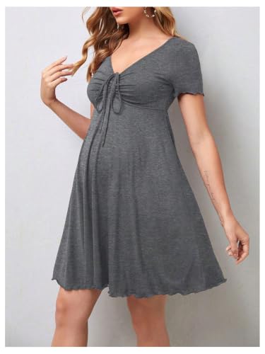 OYOANGLE Women's Maternity Tie Front V Neck Short Dresses - color: Dark Grey, size: X-Large