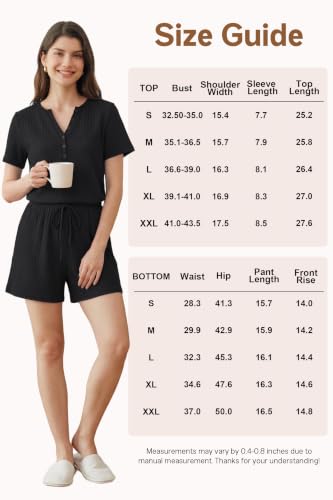 OUGES Women's 100% Soft Cotton Maternity Pajamas Sets Short Sleeve Pregnancy Postpartum 2 Piece Outfits Sleepwear - color: Black, size: Medium
