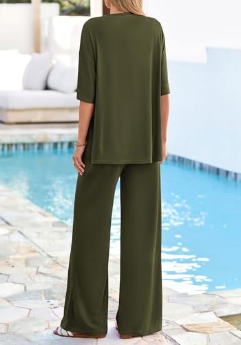 KIRUNDO Two Piece Sets for Women 2026 Summer Lounge Set - color: Army Green, size: Large