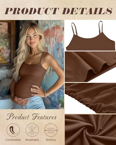 Ficerd 3 Pack Women's Maternity Tank Tops - color: Coffee, White, Black, size: X-Large