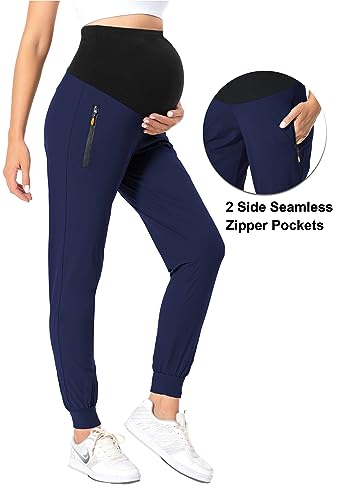V VOCNI Maternity Joggers Quick-Dry Pregnancy Scrub Pants - color: Blue, size: Small