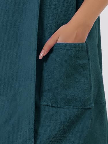 cheibear Women Terry Towel Dress Wrap Bathrobe with Pockets Headband - color: Green, size: Medium