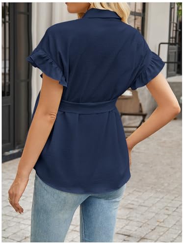 MakeMeChic Women's Maternity Nursing Work Blouse Pregnancy Ruffle Tops - color: Royal Blue, size: Large