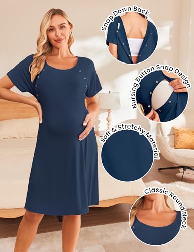 2 Pack Labor and Delivery Gown 3 in 1 Maternity Nursing Hospital Nightgown - color: 2 Pcs - Black + Blue, size: Small