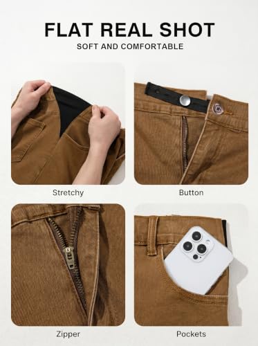 BLENCOT Women's Summer Maternity Jean Shorts Fold Hem Stretchy Denim Pants - color: Brown, size: Medium