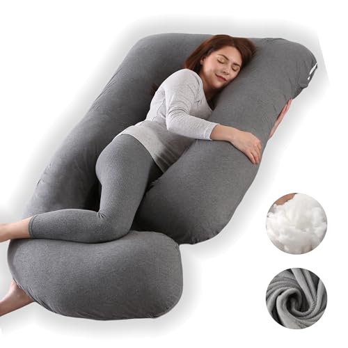 ALLOPERA Pregnancy Pillow, Full Body Maternity Pillow 57 inch, with Removable Washable Cover - Support for Legs, Back, Neck, Shoulder, HIPS, Belly for Pregnent Women, Jersey Knit Cotton (Dark Grey) - color: Jersey Knit Cotton-dark Grey