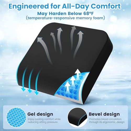 Wheelchair Seat Cushion Cooling Gel Memory Foam Chair Cushion - color: Black