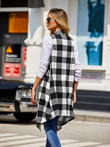 Ivay Womens Plaid Open Front Sweaters Sleeveless Duster Cardigans Drape Lightweight Vest Coat with Pockets - color: White, size: Small