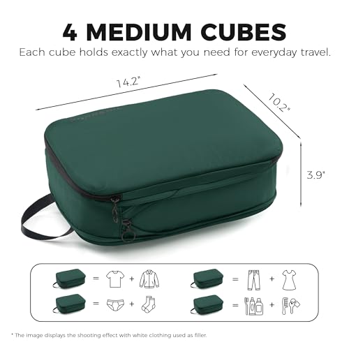 4 Pack Ultralight Compression Packing Cubes for Travel, Green - color: Green