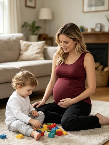 AMPOSH Womens Maternity Tank Tops 3 Pack Cotton Sleeveless Ruched Side Pregnancy Postpartum Shirts Soft Stretch Basic Top - color: 36 Black/Dark Gray/Burgundy, size: Medium