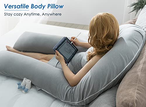 QUEEN ROSE 65 Inch Cooling U Shaped Pregnancy Pillow, Maternity Body Pillow - color: Grey Cooling