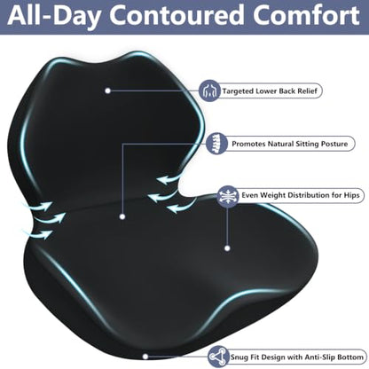 Memory Foam Car Seat Cushion with Lumbar Support Pillow,Driver Seat Cushion - color: Black