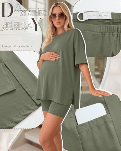 Huukeay Women's Maternity Set 2 Piece Outfits - color: Army Green, size: Medium