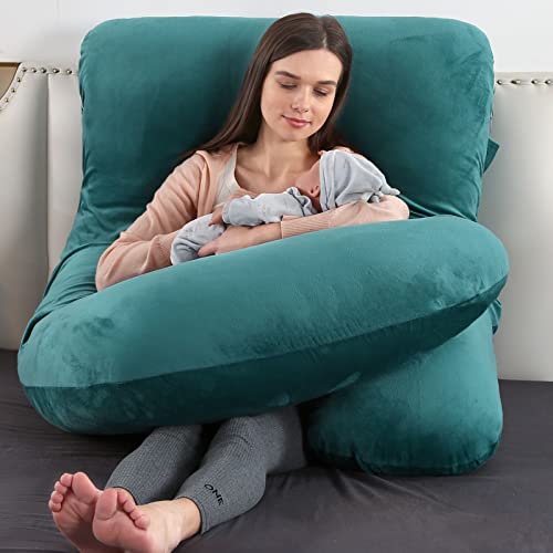 Elover U Shaped Pregnancy Pillow,Full Body Maternity Support - color: Velvet-dark Green