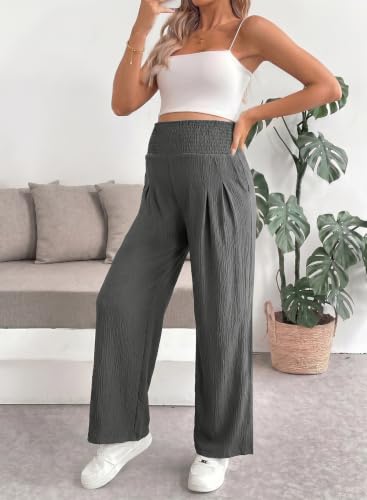 BLENCOT Women's Maternity Pants Smocked Palazzo Pregnancy Trousers - color: Carbon Grey, size: Medium