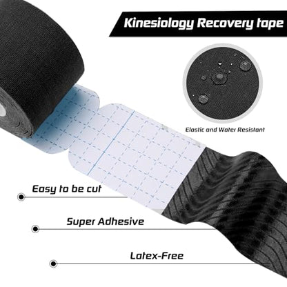 2 Pack Kinesiology Tape Precut, 40 Athletic Strips for Knee Shoulder - color: Black+beige