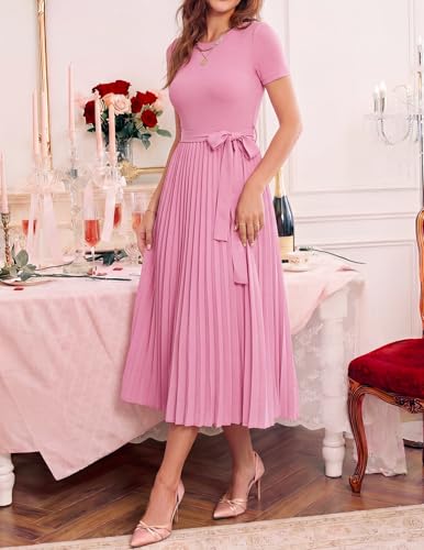 ZESICA Women's 2026 Summer Short Sleeve Knit Midi Dresses - color: Pink, size: Medium