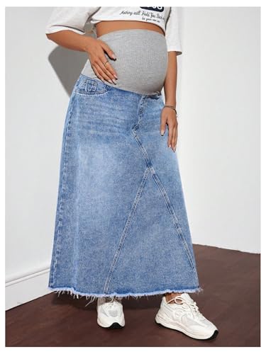 MakeMeChic Maternity High Waist Denim Maxi Jean Skirt - size: Large