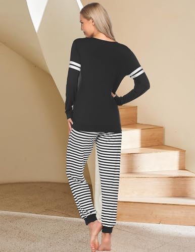 Maternity Pajamas Set Nursing Breastfeeding Postpartum Pregnancy Pjs - color: Black, size: Large