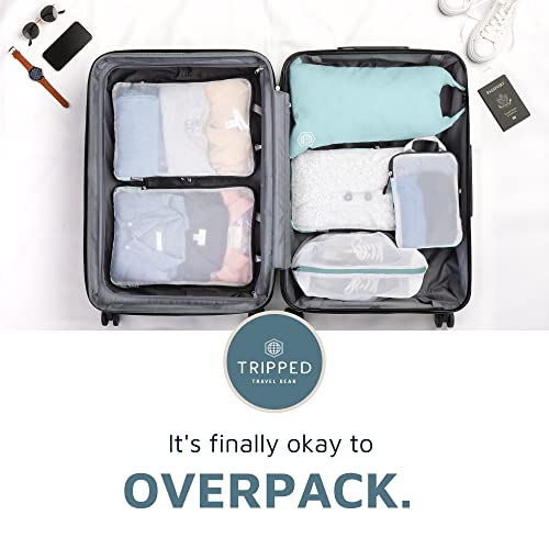 TRIPPED Travel Gear Large Compression Packing Cubes with Mesh 6-Piece Set - color: Dusty Teal