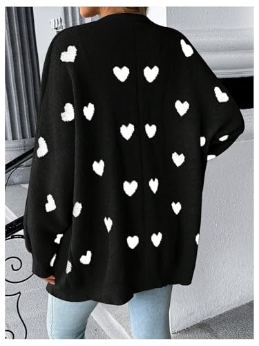 MakeMeChic Women's Maternity Heart Sweater Cardigan Fall Winter Clothes - color: Black and White, size: Large