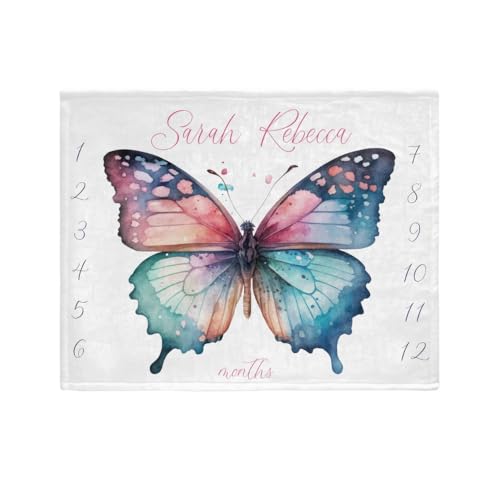 Customized Milestones Blanket Girl, Butterfly Baby Milestone Blanket's, Personalized Newborn Throw, Monthly Newborn Throw, Girl Blanket, Pastel Butterfly Baby Blanket'S - color: Butterfly Baby