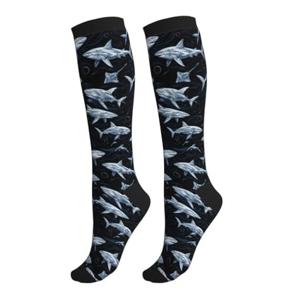 Compression Socks Women and Men 15-20mmHg-Circulation Support Socks for Athletic Running Cycling - color: Fish