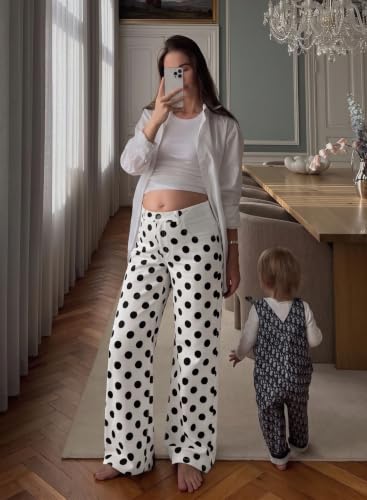 BLENCOT Women's Maternity Jeans Fashion Printed Pregnancy Denim Pants - color: Dot White, size: XX-Large
