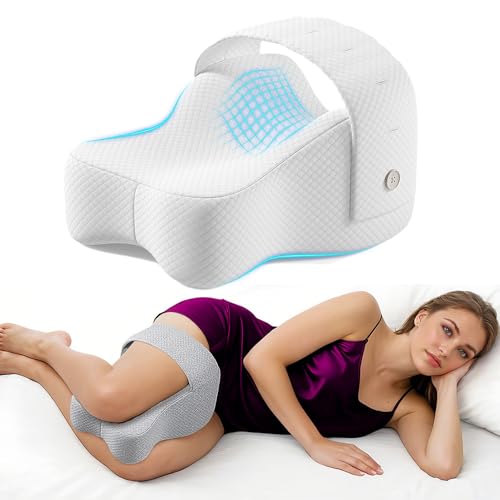 Knee Pillow for Side Sleepers,Relief from Sciatica Pain, Adjustable Strap, Pillow Sleeping Between Legs Aligns Spine, Memory Foam Leg Pillow for Hip Pain, Sciatica Pain Relief(White) - color: White