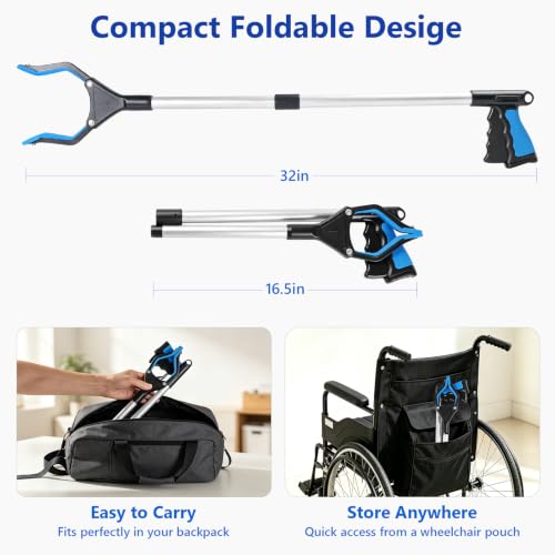 1-Pack 32" Grabber Reacher Tool for Elderly (Blue) - size: 32.1 Inch