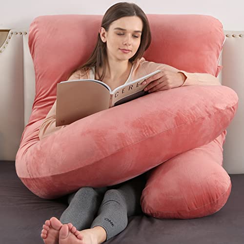 Elover U Shaped Pregnancy Pillow,Full Body Maternity Support - color: Velvet -Pink