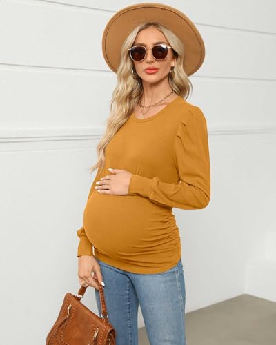 Onedreamer Women's Maternity Shirts Crew Neck Long Sleeve Maternity Tops - color: Long Sleeve-yellow, size: Medium