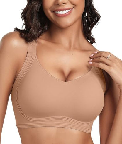OEAK Women Jelly Bra Wireless Anti Sagging Full Coverage Bras - color: Apricot, size: Large