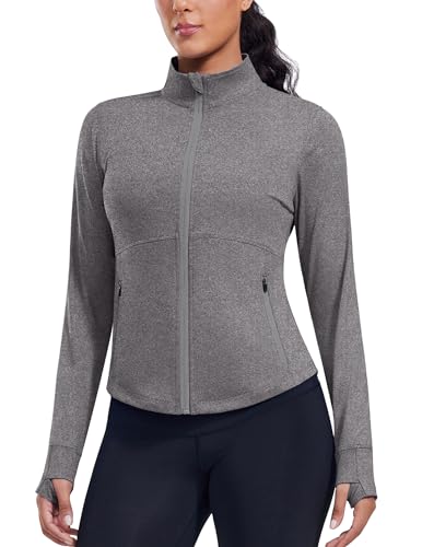PINSPARK Women's Cropped Workout Jacket Lightweight Full Zip Running Jacket - color: Heather Grey, size: Small