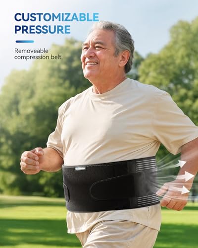 Umbilical Hernia Belt, Adjustable Pressure Support with 3D Pad, XXL - color: Black Stripes, size: XXL
