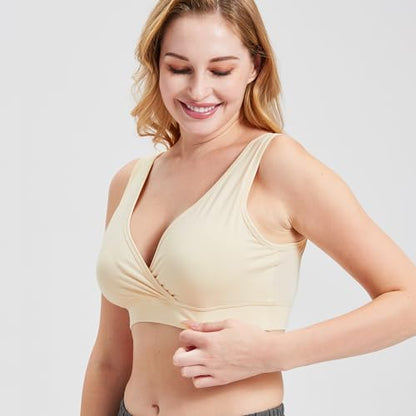 netdraw Women's Bamboo Viscose Nursing Sleep Bra - color: Nude, size: X-Large