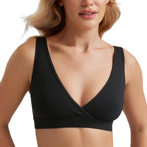 CRZ YOGA Maternity V Neck Nursing Bras - color: Black, size: Large