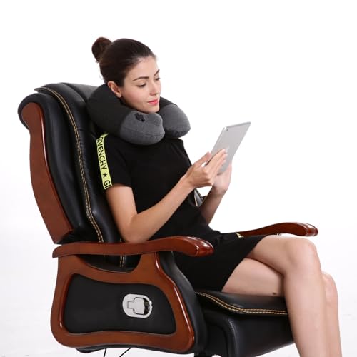 Keemall Inflatable Travel Neck Pillow for Airplane, Car & Long Flight Sleep - color: Light Grey, size: Medium