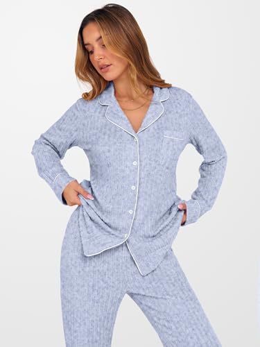 ANRABESS Women 2 Piece Pajama Lounge Sets 2026 Fall Outfits - color: Light Blue, size: Medium