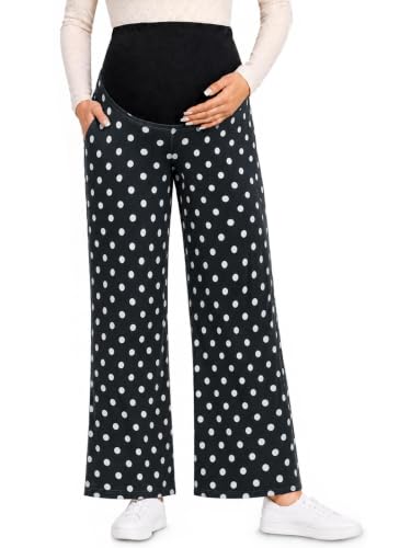 Yousify Womens Maternity Pants Casual Wide Leg Pregnancy Trousers - color: Wave Point Black, size: Medium